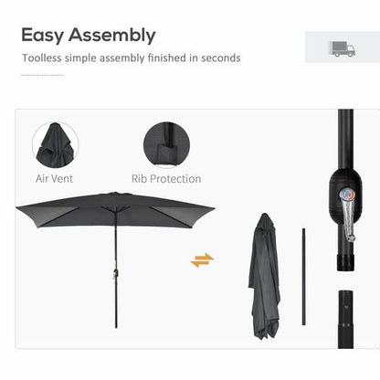 Outsunny 3x2m Patio Parasol Canopy Tilt Crank 6 Ribs Sun Shade Garden Black