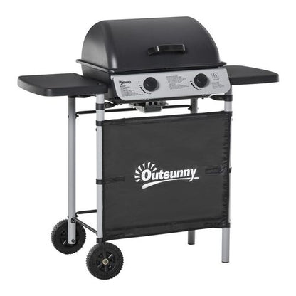 Outsunny Propane Gas Barbecue Grill 2 Burner Cooking BBQ 5.6 kW w/ Side Shelves