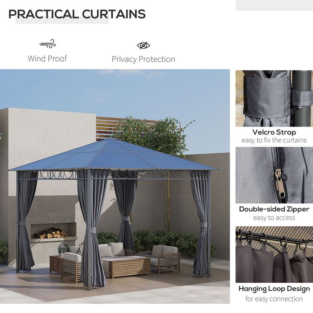Premium 3x3m Hardtop Gazebo for Garden Parties with Polycarbonate Roof and Curtains - UV Resistant and Weatherproof