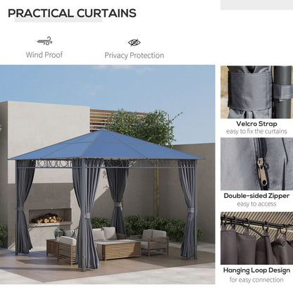 Premium 3x3m Hardtop Gazebo for Garden Parties with Polycarbonate Roof and Curtains - UV Resistant and Weatherproof