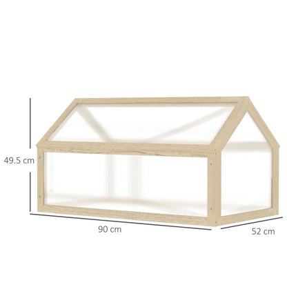 Outsunny Wooden Cold Frame Garden Polycarbonate Greenhouse with Openable Top Cover, Grow House for Flowers, Vegetables, Plants, 90 x 52 x 50cm, Natural