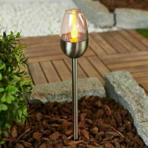 Solar Powered Flame Effect LED Stake Light x2