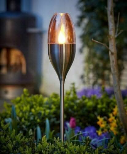 Solar Powered Flame Effect LED Stake Light x2