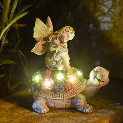 Solar Fairy Tortoise LED Garden Statue Resin Ornament 20cm