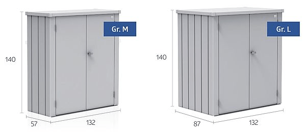 Sizes patio locker Romeo by Biohort made of metal