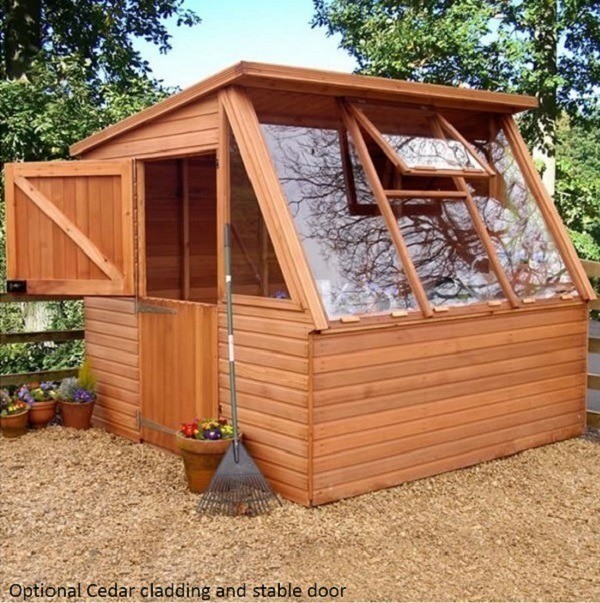 8x7 Cedar Solar Potting Shed with stable door