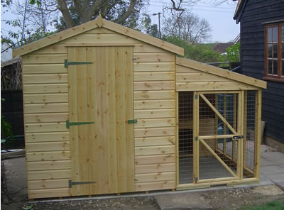 Shed with attached dog kennel and run