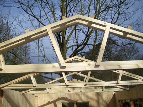 Roof trusses on the timber garage