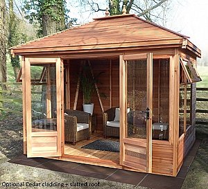 Tudor Summerhouse cedar cladding + slatted roof
