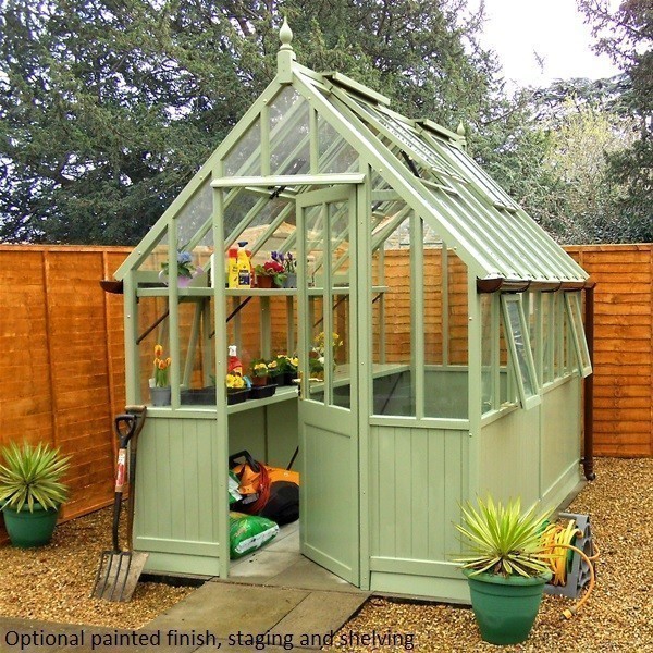 Victorian Greenhouse painted finish, staging + shelving