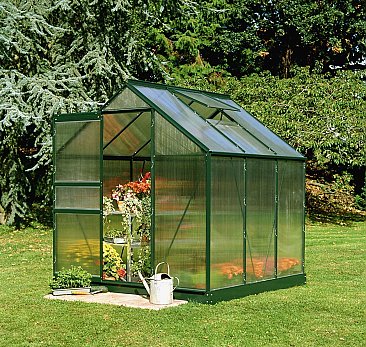 Popular Greenhouse in Green with Polycarbonate glazing and Base