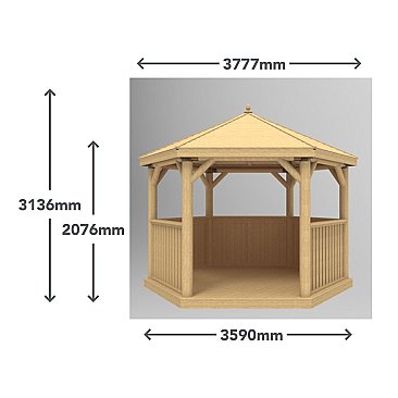 3.6m Premium Hexagonal Wooden Garden Gazebo with Thatched Roof – Furnished (Cream)