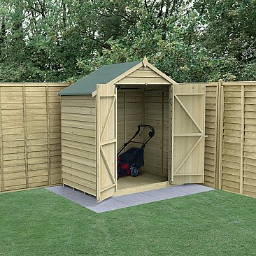 Overlap Pressure Treated 6x4 Apex Shed - No Window, Double Door