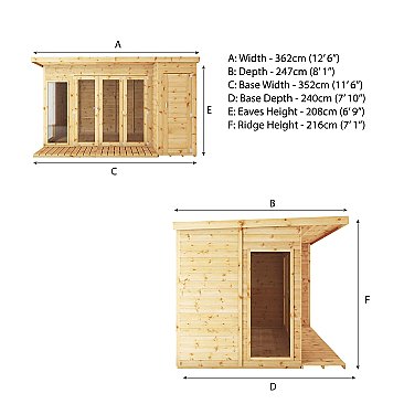 Contemporary Summerhouse with Side Shed 12x8 