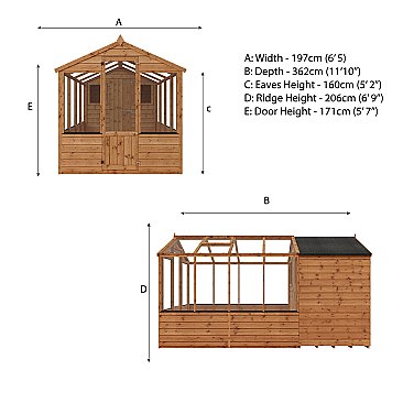 Combi Greenhouse and Wooden Storage Shed 12 x 6