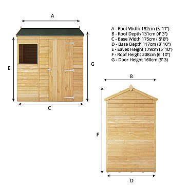 Overlap Reverse Shed Apex 6'x4'