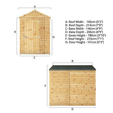 Mercia Dip Treated Shiplap Apex Shed 7'x5' - Windowless