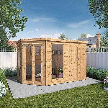 Reversible Corner Summerhouse With Side Shed 11 x 7