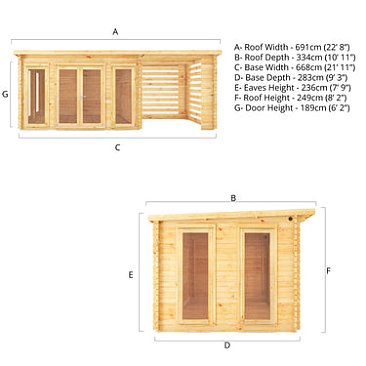 Mercia 7m x 3m Studio Pent Log Cabin With Slatted Area - 44mm