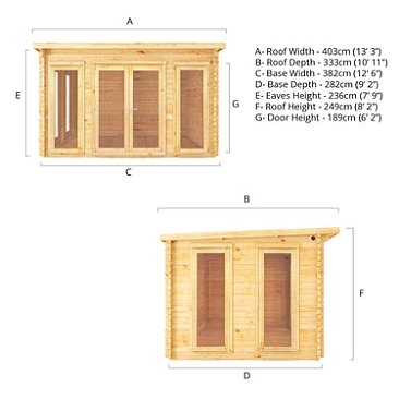 Mercia 4m x 3m Studio Pent Log Cabin - 44mm