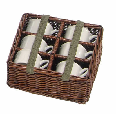 Willow basket holder with ceramic cups
