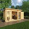 Mercia 4.1m x 3m Studio Pent Log Cabin With Side Shed - 28mm